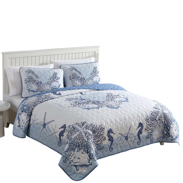 Coastal 3-Piece Quilt Set, Beach Delight Denim