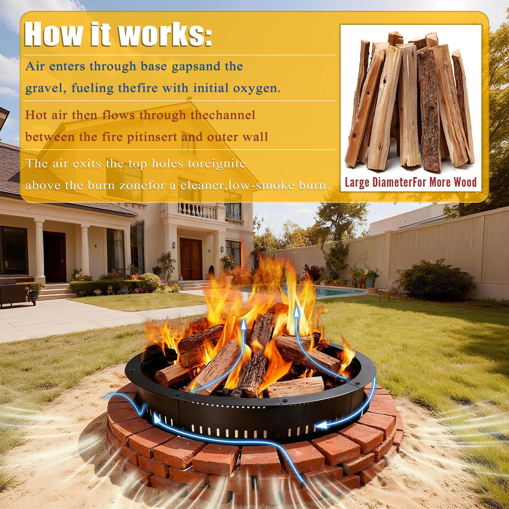 Smokeless Fire Pit Ring Insert, 48 Inch Durable Steel Fire Ring