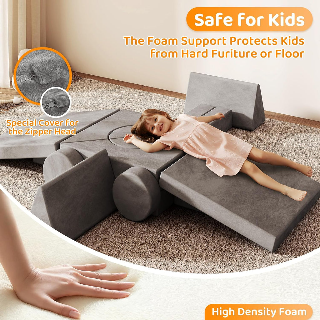 18Pcs Kids Play Couch, Modular Foam Couch, Convertible, Grey