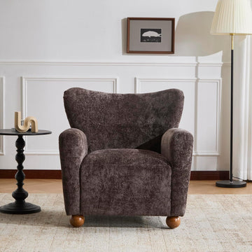 Lindy Wingback Accent Chair, Upholstered Armchair with Rounded Wooden Legs, Curved Backrest Single Sofa, Soft Cushion