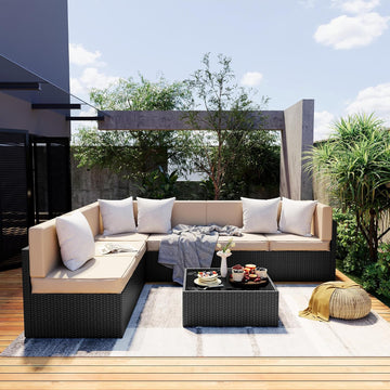 7 Pieces Outdoor Sectional Furniture,Wicker Patio sectional Furniture Sets,All-Weather Rattan Sectional Sofa