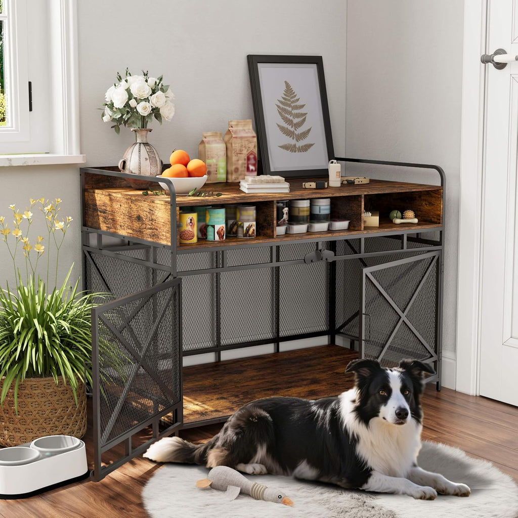 Dog Crate Furniture, 48" Heavy Duty Wooden Dog Crate End Table, XL Dog Kennel Furniture Large Breed