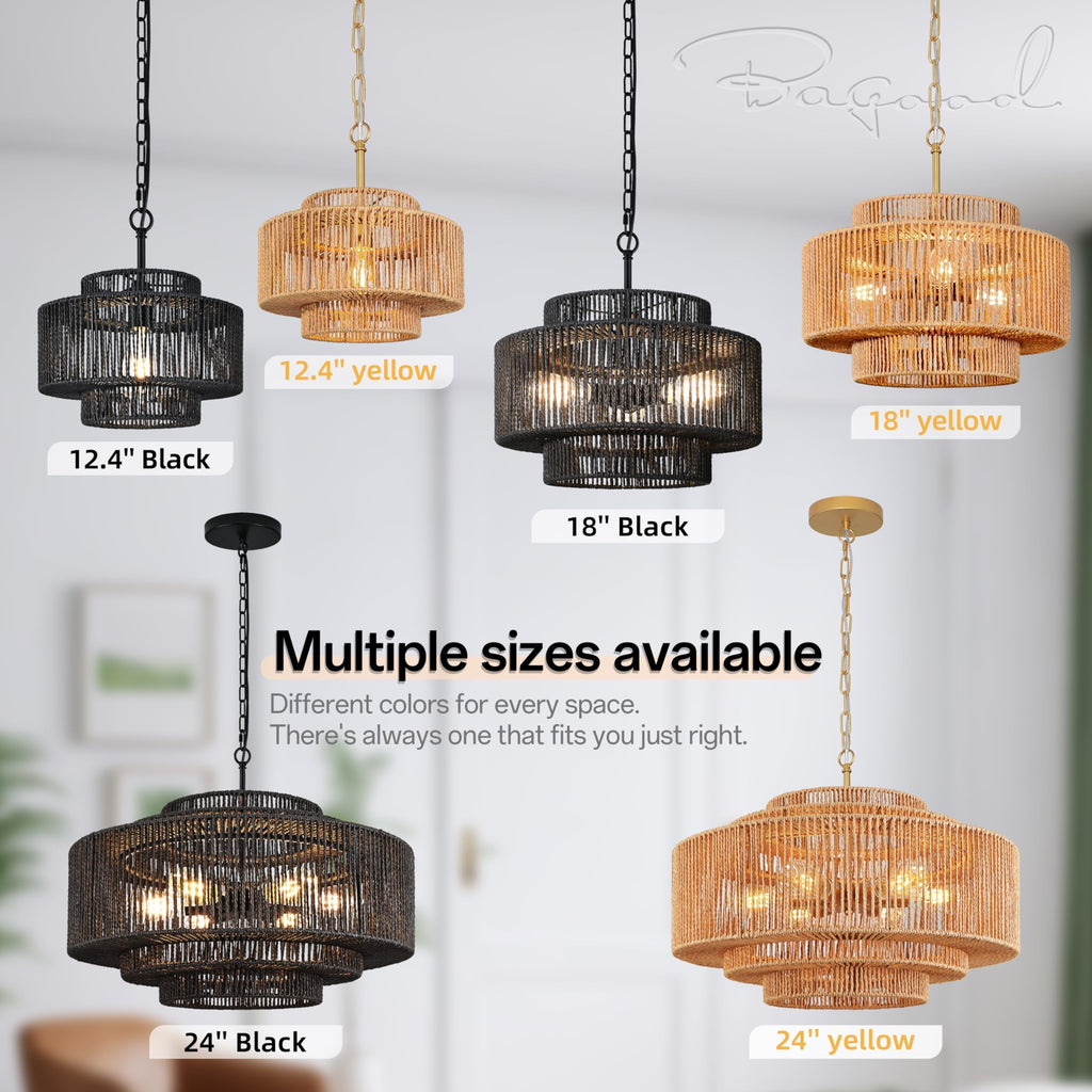 18" 3-Light Boho Gold Rattan Chandeliers