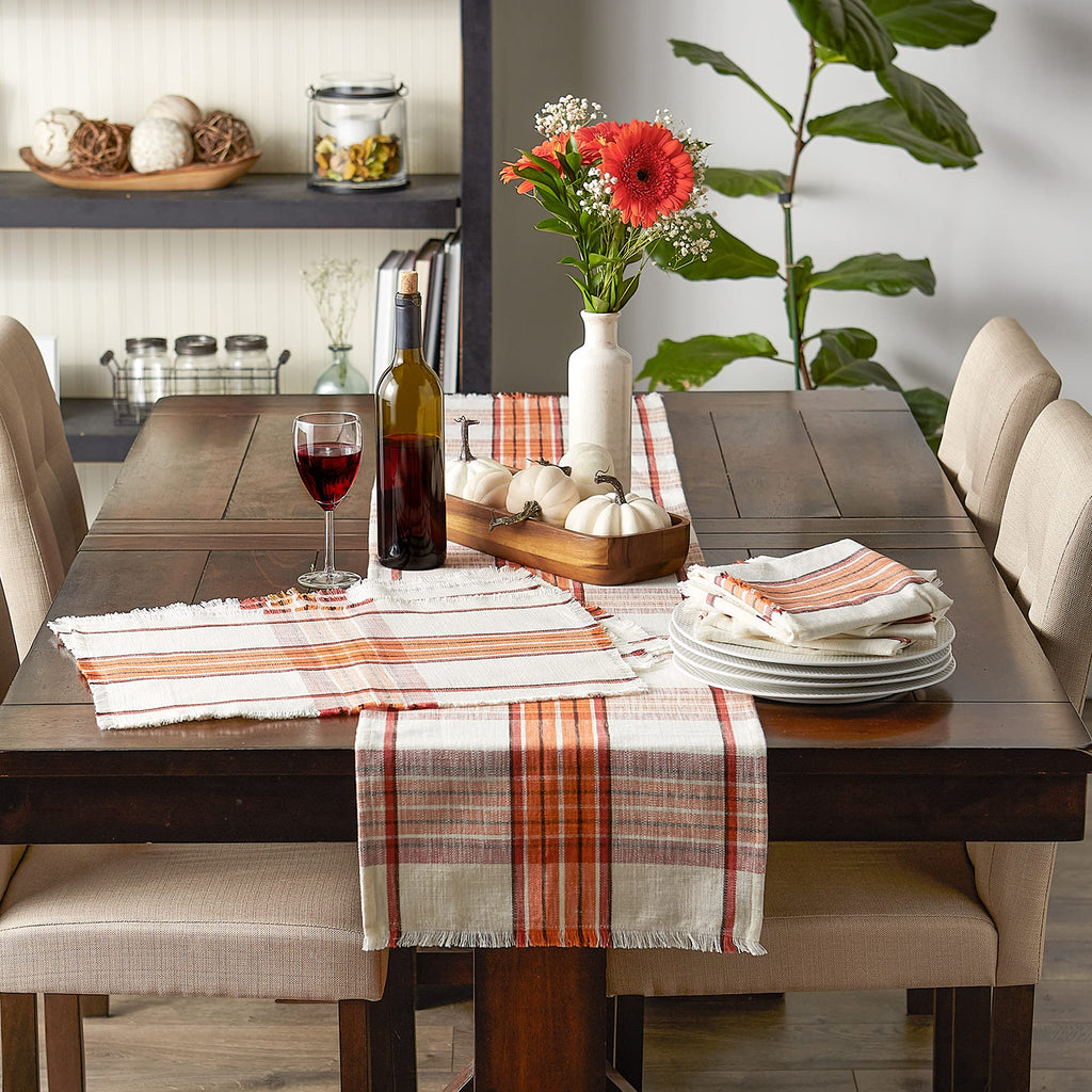Thanksgiving & Fall Table Decoration Autumn Farmhouse Plaid, Placemat Set, 13x19, Pumpkin Spice Orange, 6 Count