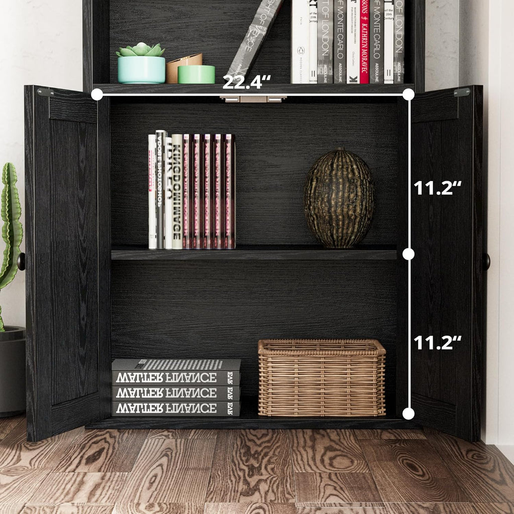 Industrial Bookshelves and Bookcases with Doors 11.8 in Depth Floor Standing 5 Shelf Display Storage Shelves Tall