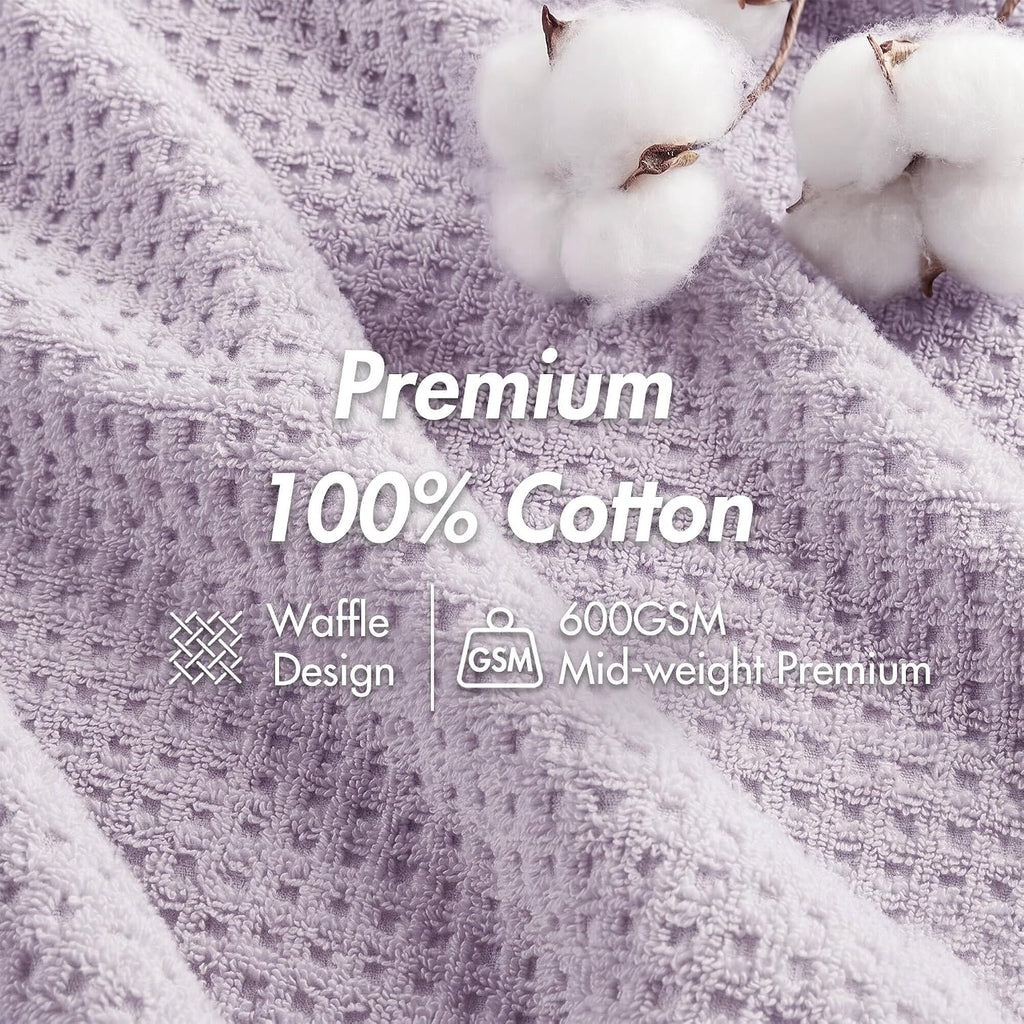 Park Spa Waffle 100% Cotton Bath Towel Set, 600 GSM, 6 PC, Lilac | Plush, Quick Dry & Highly Absorbent, Hotel & Spa