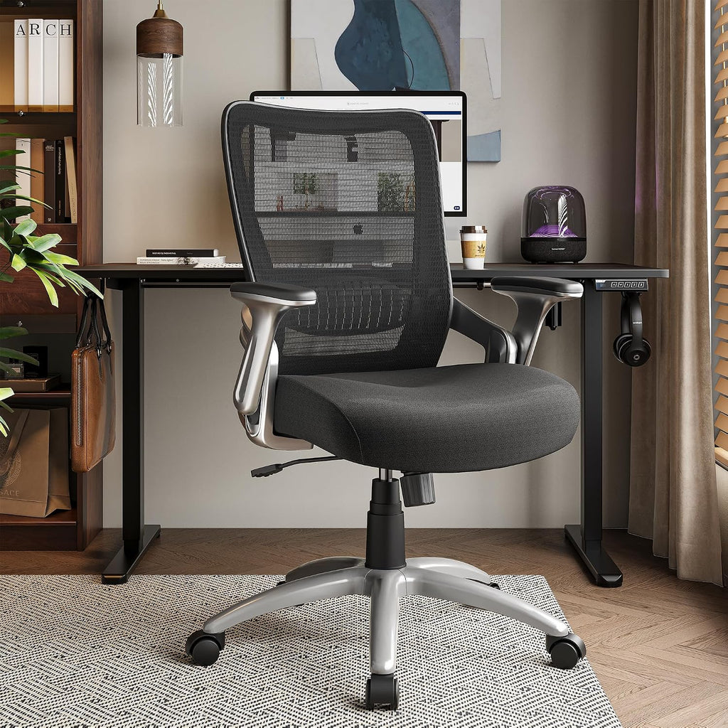 Ergonomic Computer Desk Chair, Sturdy Executive Task Chair - Adjustable Lumbar Support, Flip-up Arms, Tilt Function