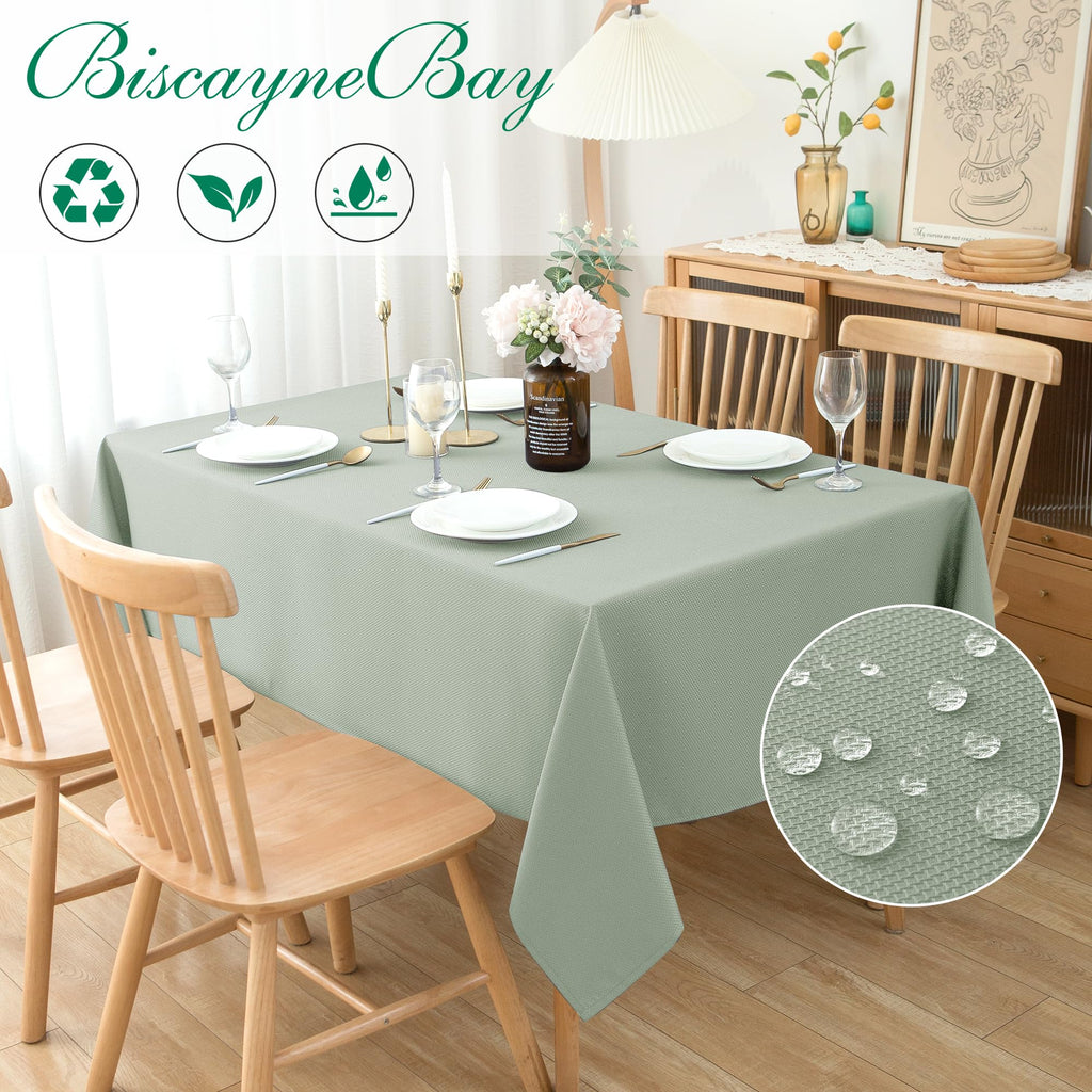 Textured Tablecloth Rectangle-Fabric Holiday Table Cloth-Sage Green 70x108"