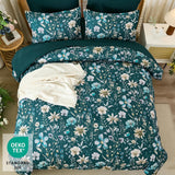 Luxudecor Queen Floral Comforter Set 7 Pieces,Teal Floral Comforter with Sheet Set,Flowers Leaves Pattern Bed in a