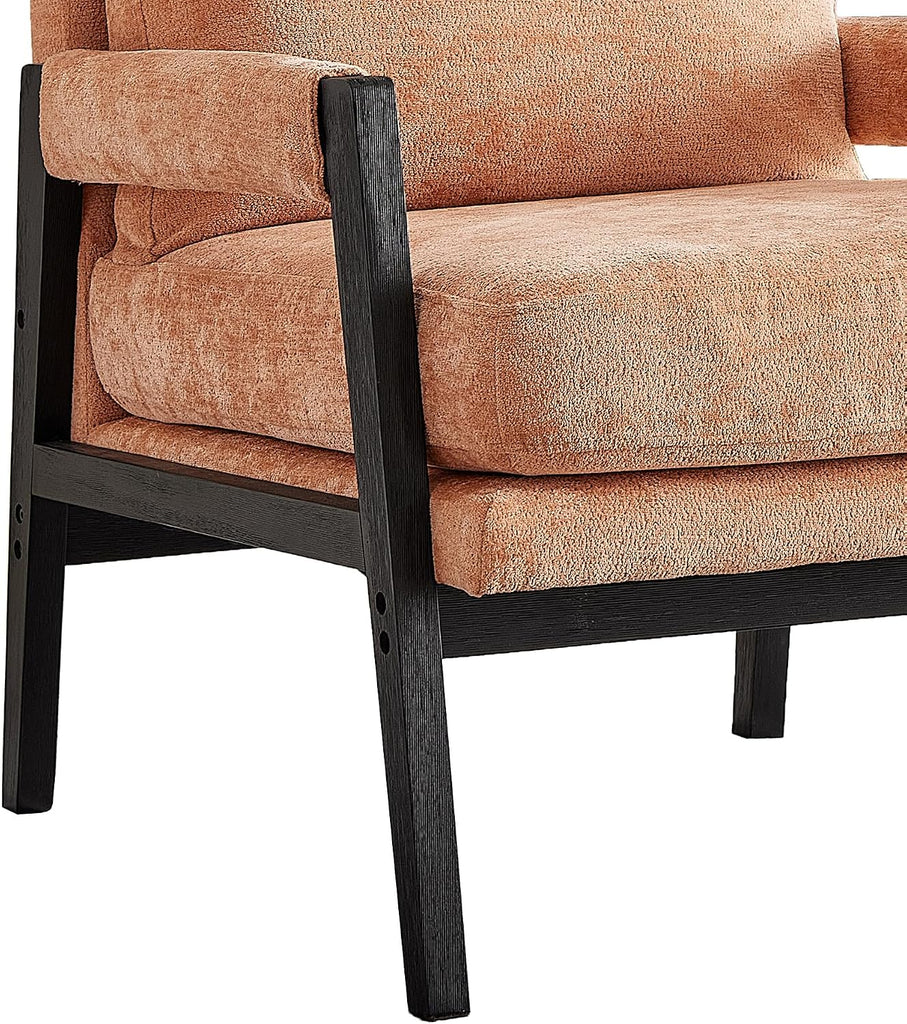 Kelly Mid-Century Modern Chenille Upholstered Accent Armchair, Orange