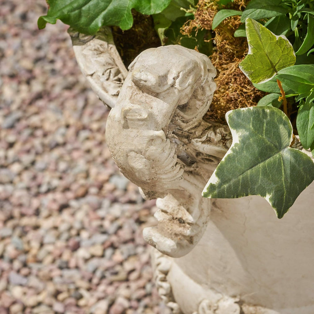 Great Deal Furniture Chalice Garden Urn Planter, Roman, Botanical, Antique White Lightweight Concrete