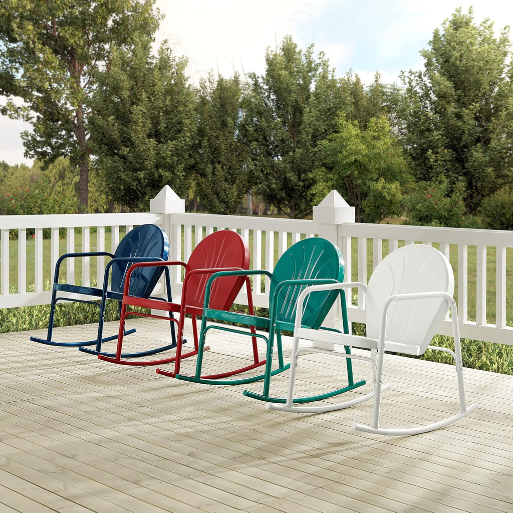 Griffith Retro Metal Outdoor Rocking Chairs, Set of 2, for Porch, Deck, Balcony, Backyard, Turquoise Gloss