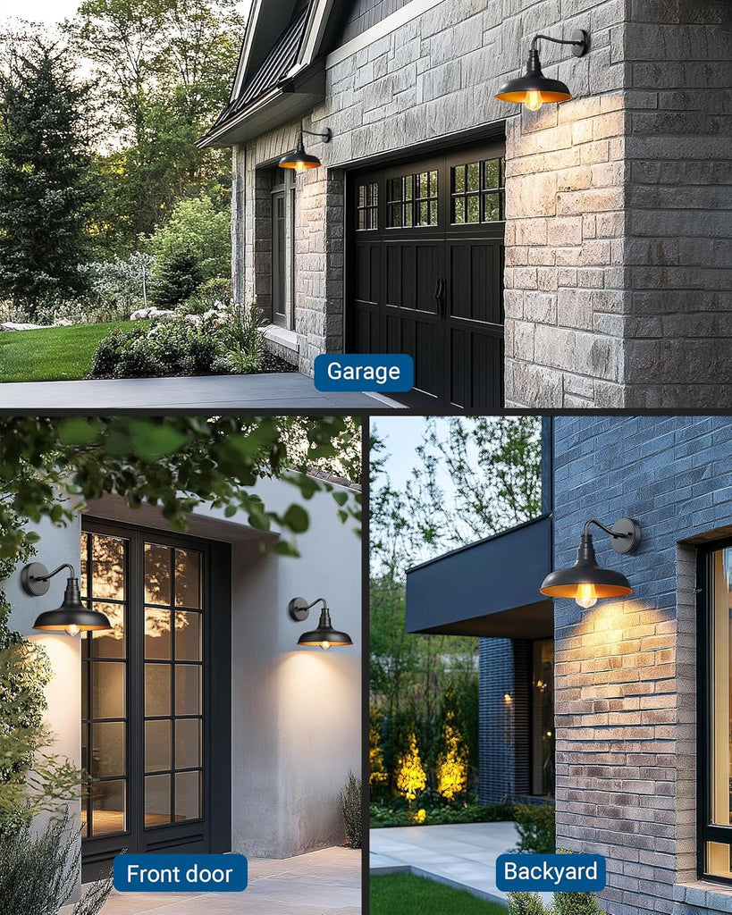 2 Pack Outdoor Wall Light, Gooseneck Barn Light Fixture, Black Matte Wall Mount Lantern, Farmhouse Outside Wall Sconce