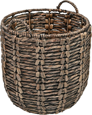 Laurel Hand-Woven Abaca Storage Basket 19", Brown | Wicker Seagrass Container with Handles for Decoration, Laundry