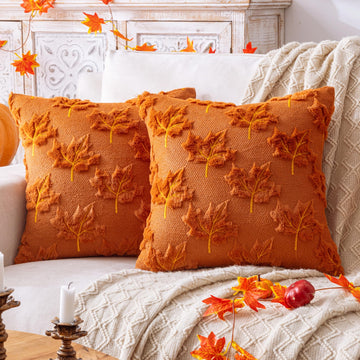 Maple Leaf Fall Rust Throw Pillow Covers 20x20 Inch Set of 2