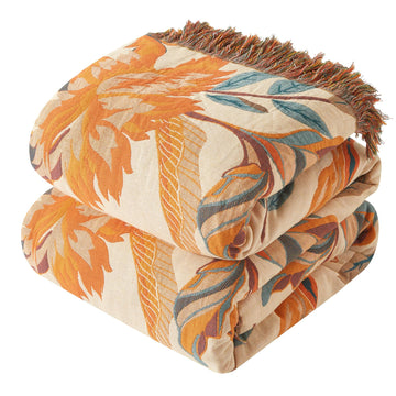 Boho Throw Blanket, 100% Cotton, Woven Floral Pattern, 50"x60"