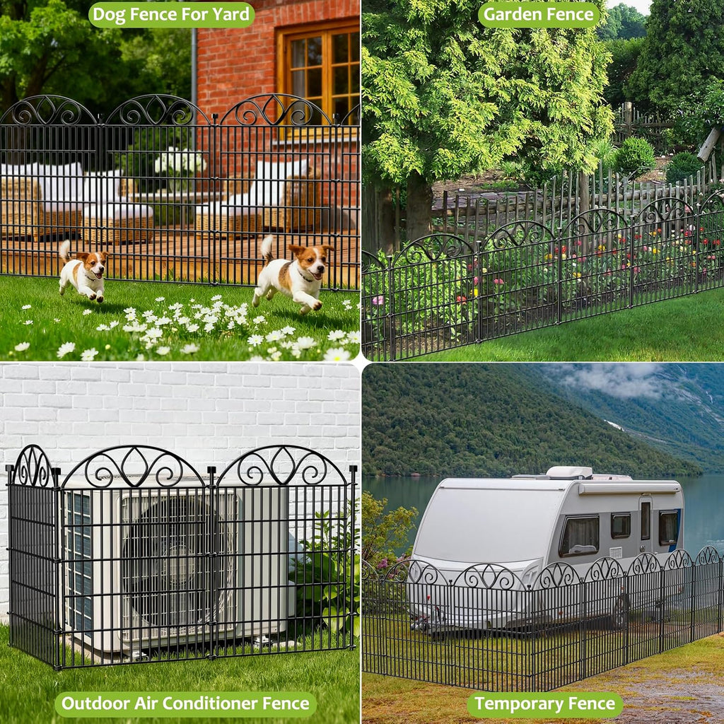 10 Panels No Dig Tall Garden Fence with Gate - 48" H X 26.25' L Rustproof Metal Dog Fence Outdoor for Yard