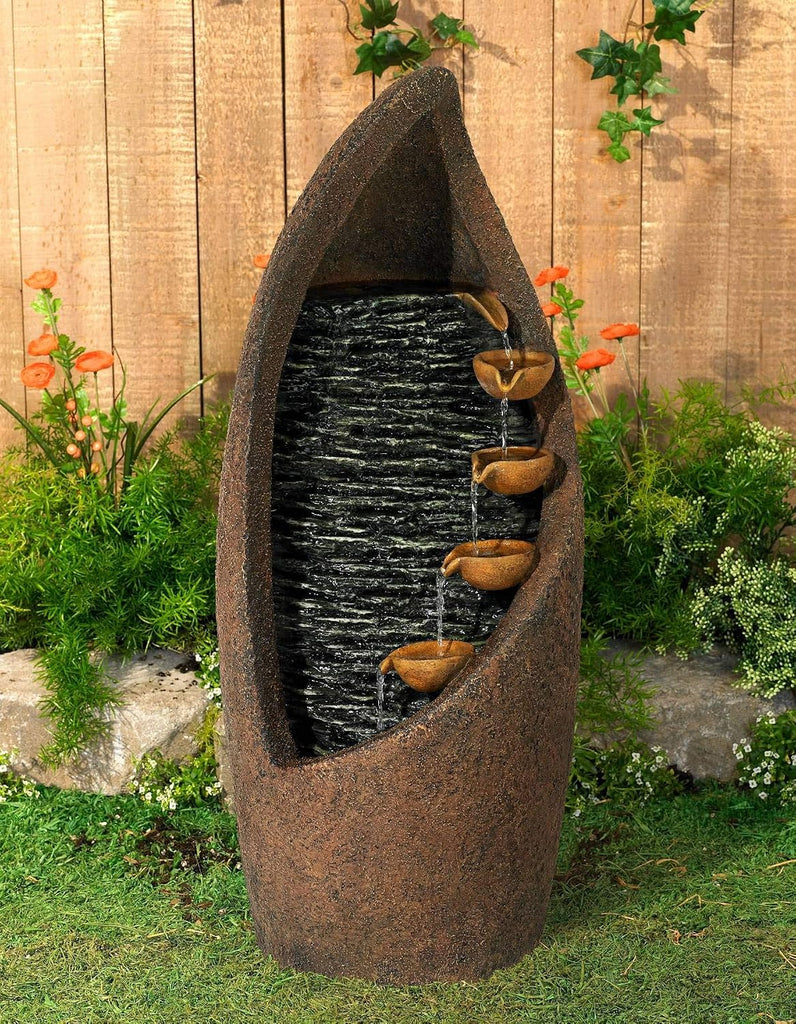 Nathan Cascade 34 1/2" High Large Rustic Indoor Outdoor Decor Faux Stone Floor Fountain with Light LED Standing