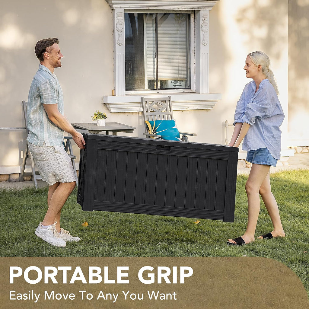 120 Gallon Deck Box Resin Outdoor Storage Box Waterproof | Large Outdoor Storage Bench Lockable for Outside Patio