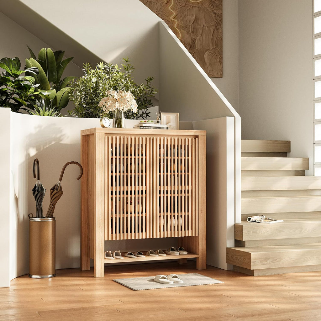 43" Tall Shoe Storage Cabinet with Doors, 8-Tier Entryway Shoe Cabinet with Adjustable Shelves, Modern Freestanding