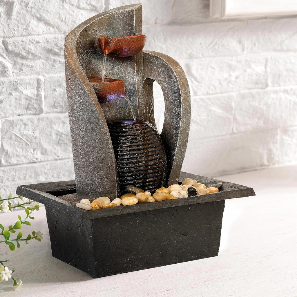 16 inch Waterfall Fountain Indoor-Tabletop Water Fountain-Outdoor Waterfall Spilling into pots Hung on monolithic