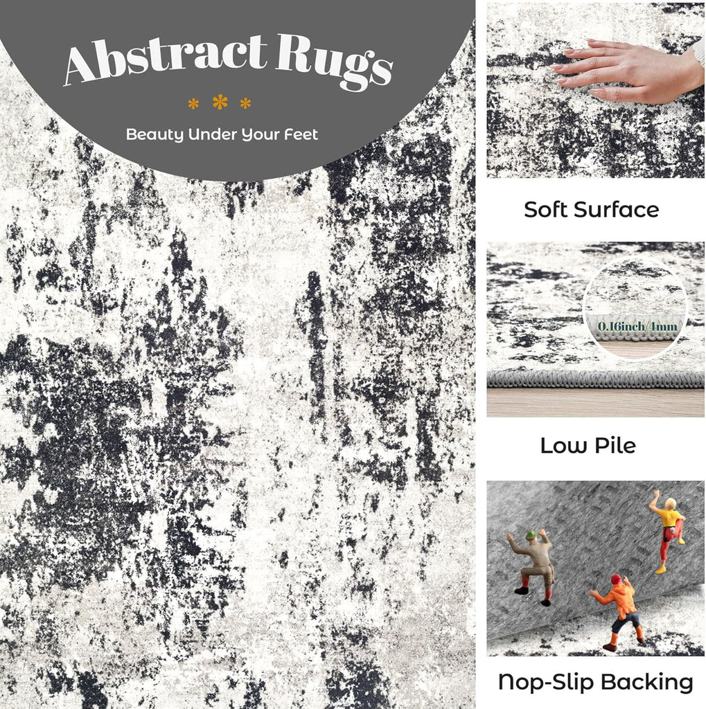 Living Room Rug 5x7 Rug, Machine Washable Modern Abstract Rug Soft Neutral Area Rug Non-Slip Stain Resistant Large