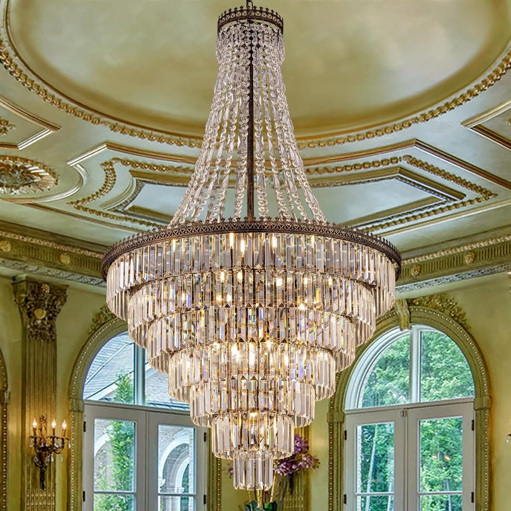 French Empire Crystal Chandelier Modern Farmhouse Chandelier Ceiling Light for Foyer Entryway High Ceiling, Vintage Antique Bronze Chandelier Light Fixture for Dining Living Room 34" W x 58" H A108-B0D78FW6NB