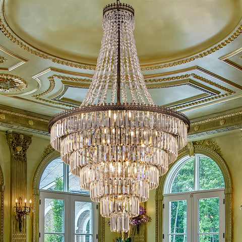 French Empire Crystal Chandelier Modern Farmhouse Chandelier Ceiling Light for Foyer Entryway High Ceiling, Vintage Antique Bronze Chandelier Light Fixture for Dining Living Room 34" W x 58" H A108-B0D78FW6NB