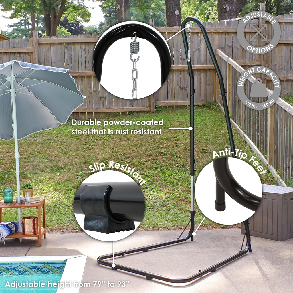 Adjustable Hanging Chair Hammock Stand Only, 330 lb Capacity | 79"-93" Tall Hammock Swing Stand for Hanging Rope