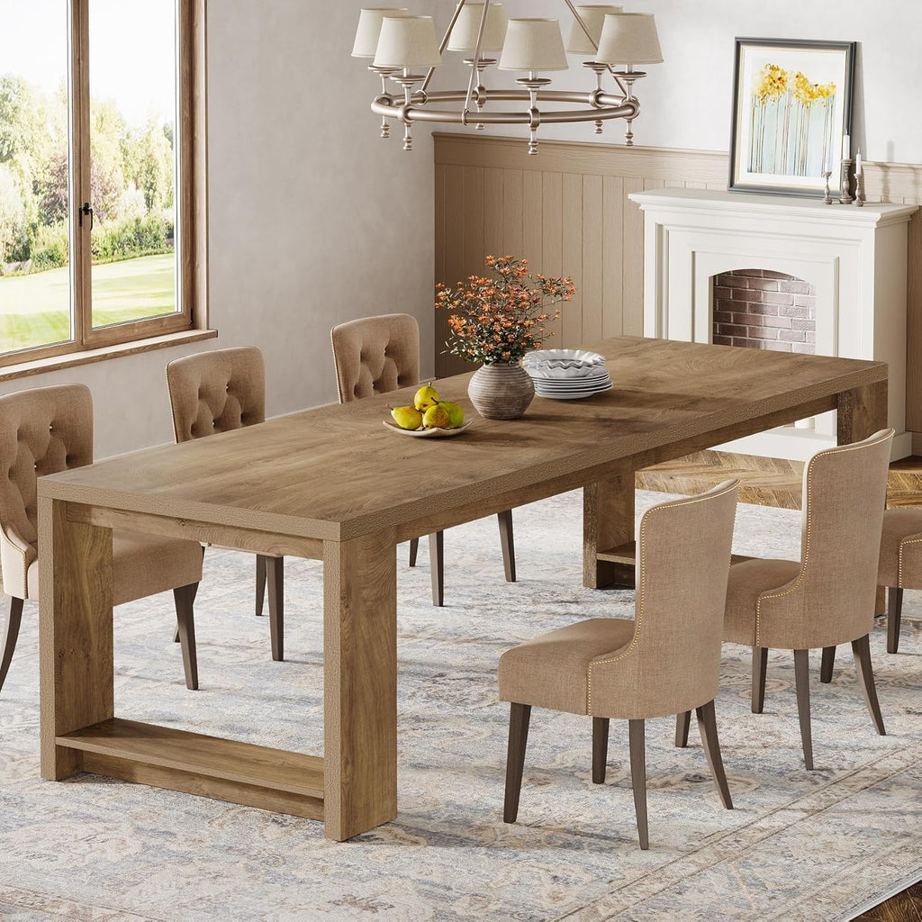 86.61-Inch Dining Table for 6 People, Modern Narrow Long Kitchen Table with Pedestal Base, Farmhouse Extra Long