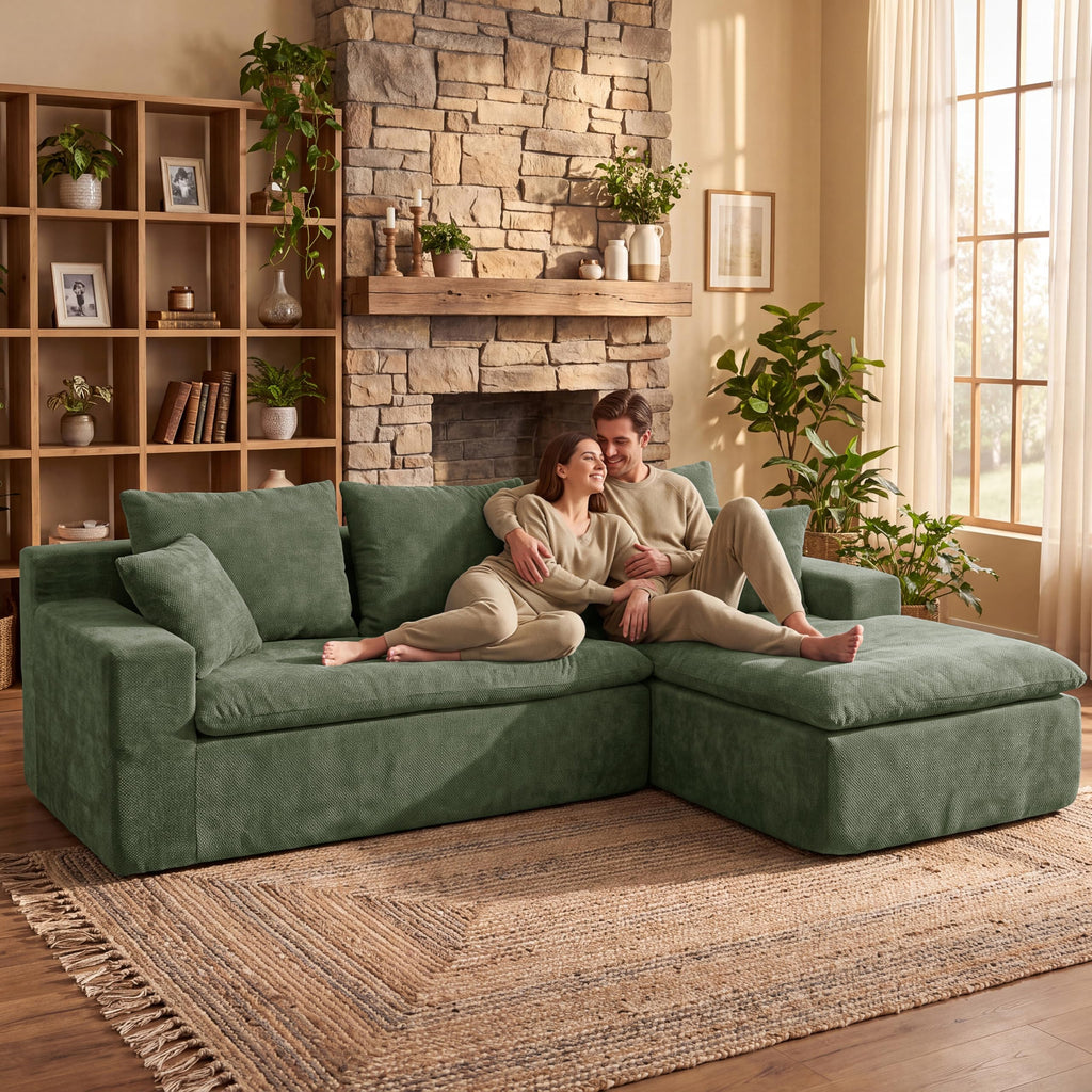 Boneless Cloud Sectional Sofa, L‐Shaped Chenille Deep Seat Modular Couch with Chaise Lounge, No Assembly Required