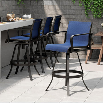 Swivel Outdoor Bar Stools Set of 4, 30" Aluminum Bar Height Chairs with Textilene Fabric, All Weather Barstools