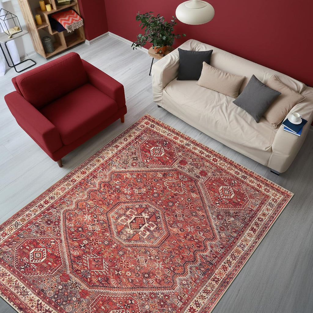 Vintage Washable Entryway Rug, Non-Slip Low Pile, 3x5