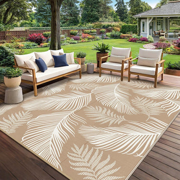 Waterproof Outdoor Rug, Plastic Straw Patio Rug, Leaf Brown