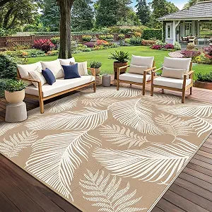 Waterproof Outdoor Rug 8x10, Plastic Straw Patio Rug, Leaf Brown