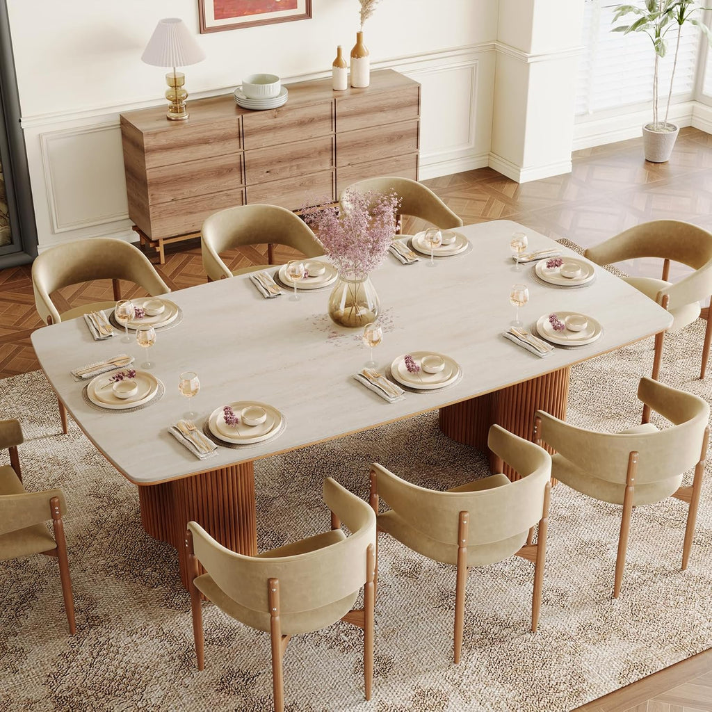 78.7" Sintered Stone Dining Table for 8-10，Luxury Rectangular Kitchen Table with Solid Wood Legs, Mid-Century Dining