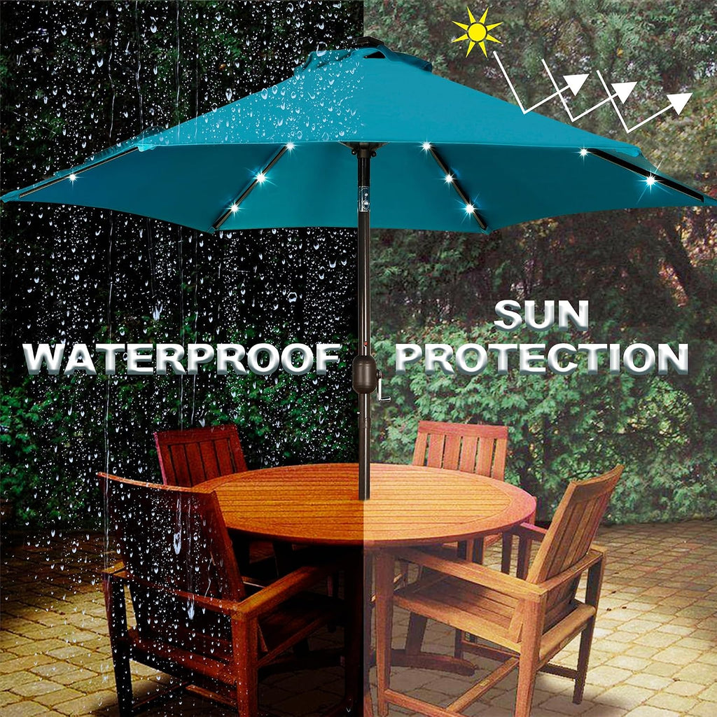 7.5 ft Solar Umbrella, 18 LED Lighted Patio Umbrella, Table Market Umbrella - Cerulean