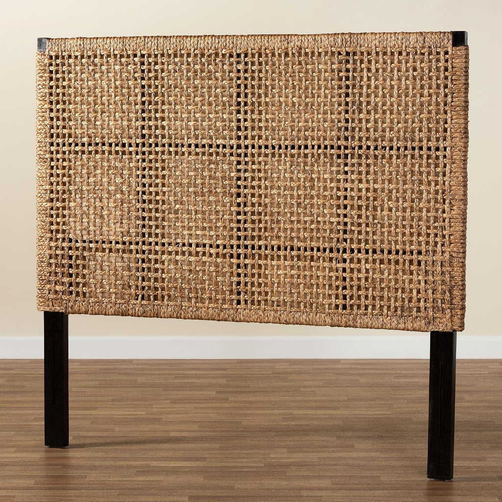 Seagrass and Dark Brown Mahogany Wood King Headboard