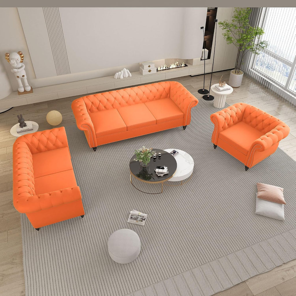 Tufted Velvet Sofas para Sala, Comfy Big Wide Deep Living Room Couch with Armrest, Mid Century Modern Sofa Couch