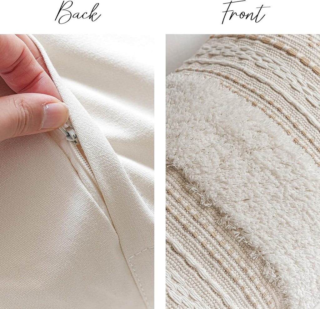 14x36 Lumbar Pillow Cover, Rectangular Long Decorative Throw Pillowcase, Boho Accent Cushion with Tufted Pattern and