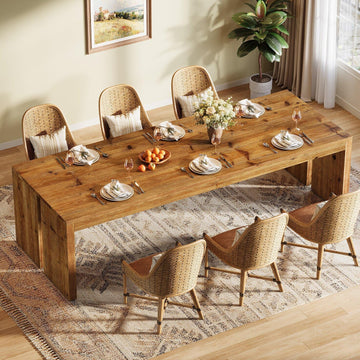 78.7-Inch Solid Wood Dining Table, Farmhouse Kitchen Table for 6-8 People, Wooden Dinner Table for Kitchen, Dining