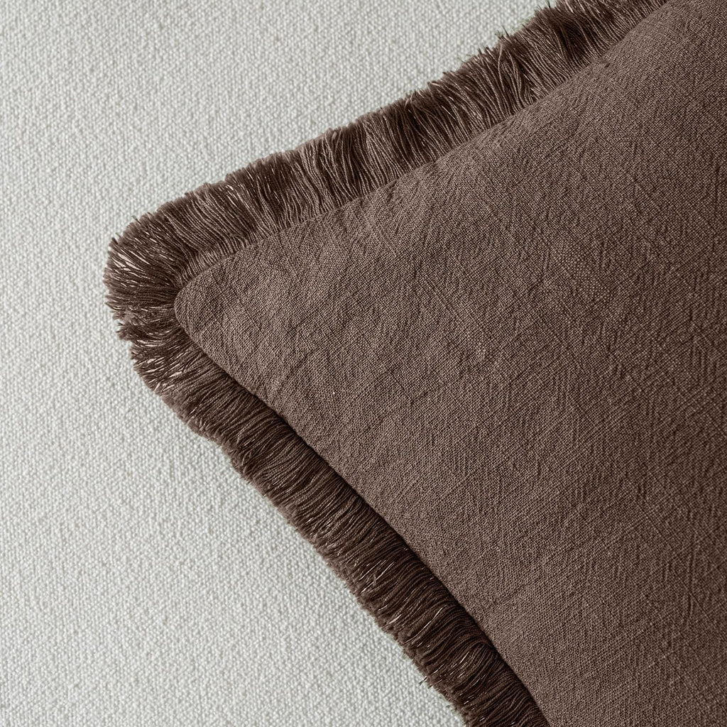 Decorative Lumbar Throw Pillow Covers Neutral Linen Fringe Throw Pillows Set of 2 Reddish Brown Boho Farmhouse