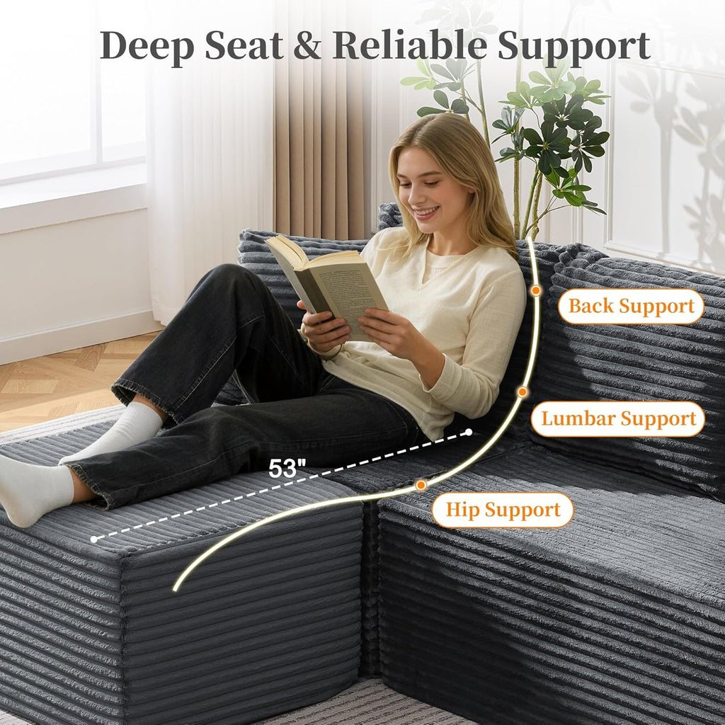 80" Cloud Modular Sectional Sofa with L-Shaped, Boneless Couches for Living Room
