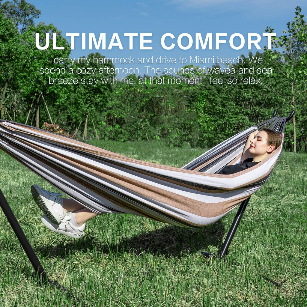 Double Hammocks with Stand for Outside, Portable Space Saving Heavy-Duty Steel Frame for Indoor Outdoor Patio Yard