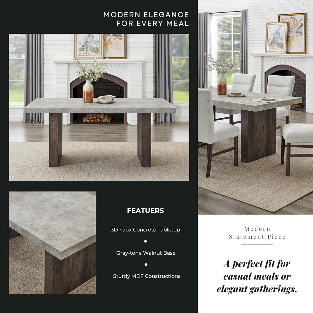 Sorlen Modern 72" Dining Table with 3D Faux Concrete Top