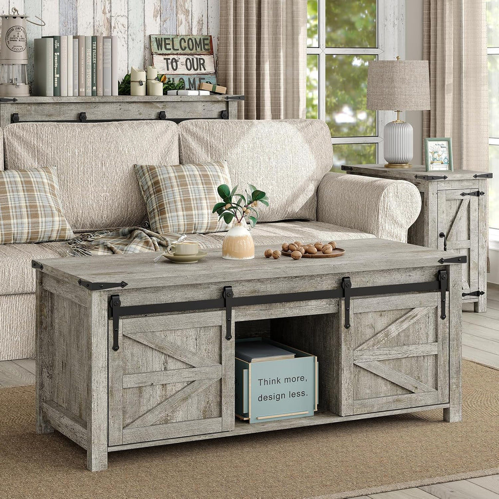 Lift Top Coffee Table, 47.3'' Farmhouse Coffee Table with Large Hidden Storage Compartment & Sliding Barn Doors