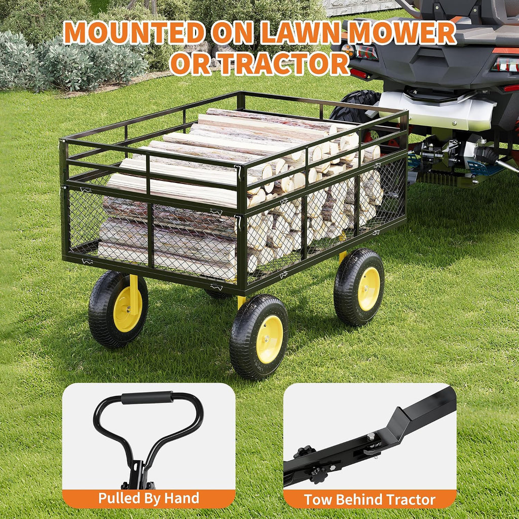 3-in-1 Heavy-Duty Steel Garden Cart, 1400 Lbs Garden Wagon, with 13 Inch All-Terrain Tires and Removable Mesh Side