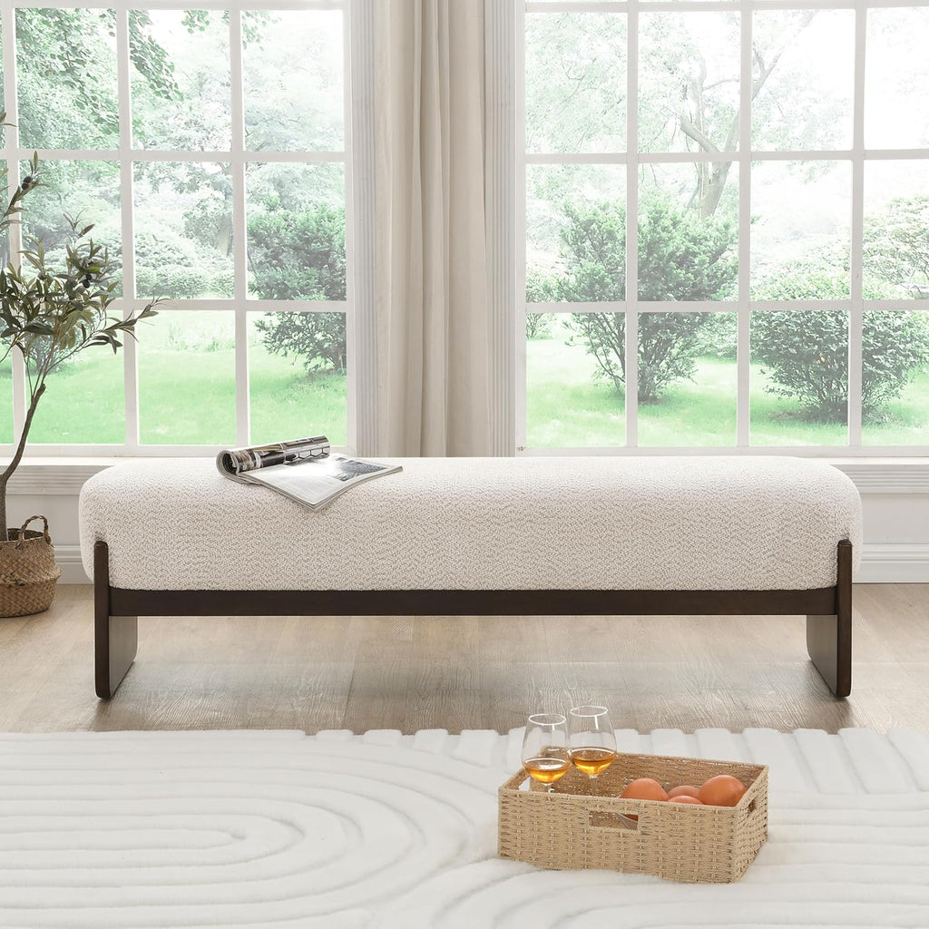 Arden Minimalist Style Rectangular Loop Yarn Fabric Ottoman Bench, Rubberwood Frame, Entryway Bench, Living Room Sofa