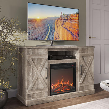47 Inch TV Stand with 18 Inch Electric Fireplace Heater, Media Entertainment Center Console Table for TVs up to 50 Inches with Open Storage Shelves and Cabinets, Ashland Pine