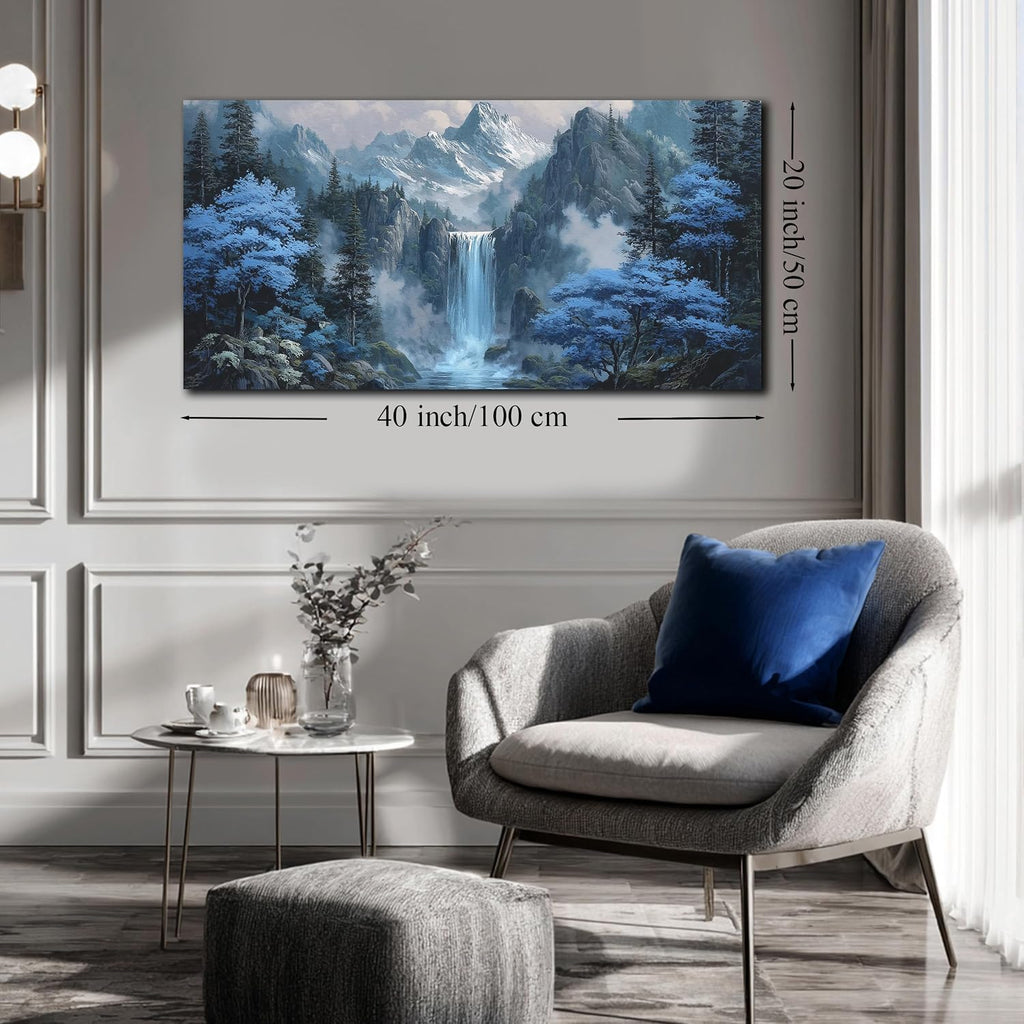 Blue Tree Forest Waterfall Wall Art Nature Landscape Canvas Print Painting Modern Home Office Living Room Decor